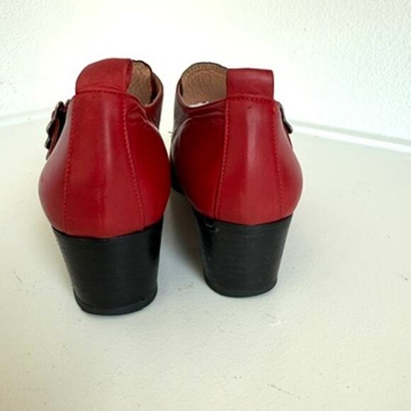 Osvaldo Pericoli Buckle Heels Red Leather Slip On Western 38 Italy Vintage 7.5 - Picture 3 of 6